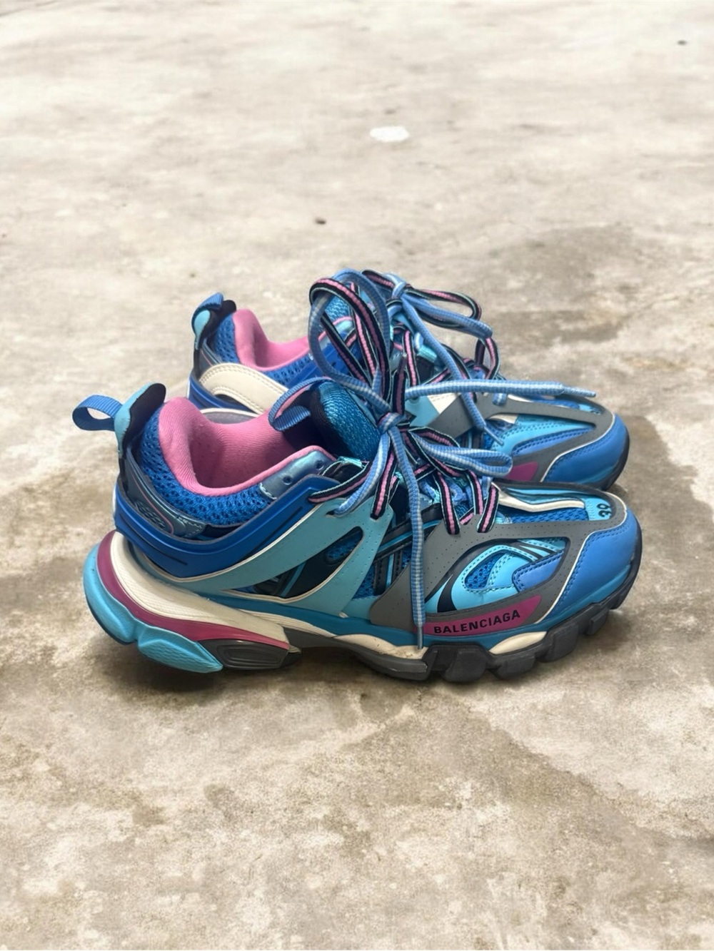Balenciaga Blue Pink Multi-Panel Track Sneakers